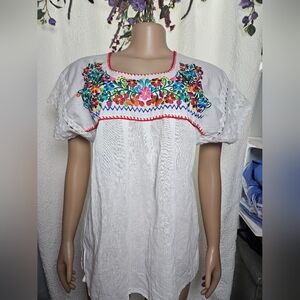 White Embroidered Puff Sleeve Blouse